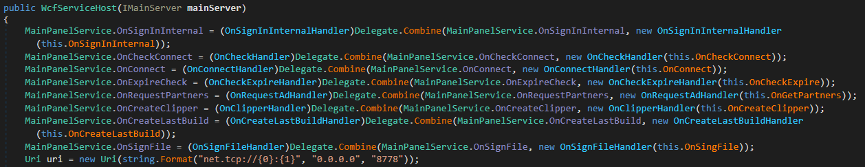 Figure 10. Initialization code for the MainPanelService WCF service and its handlers Figure 10. Initialization code for the MainPanelService WCF service and its handlers
