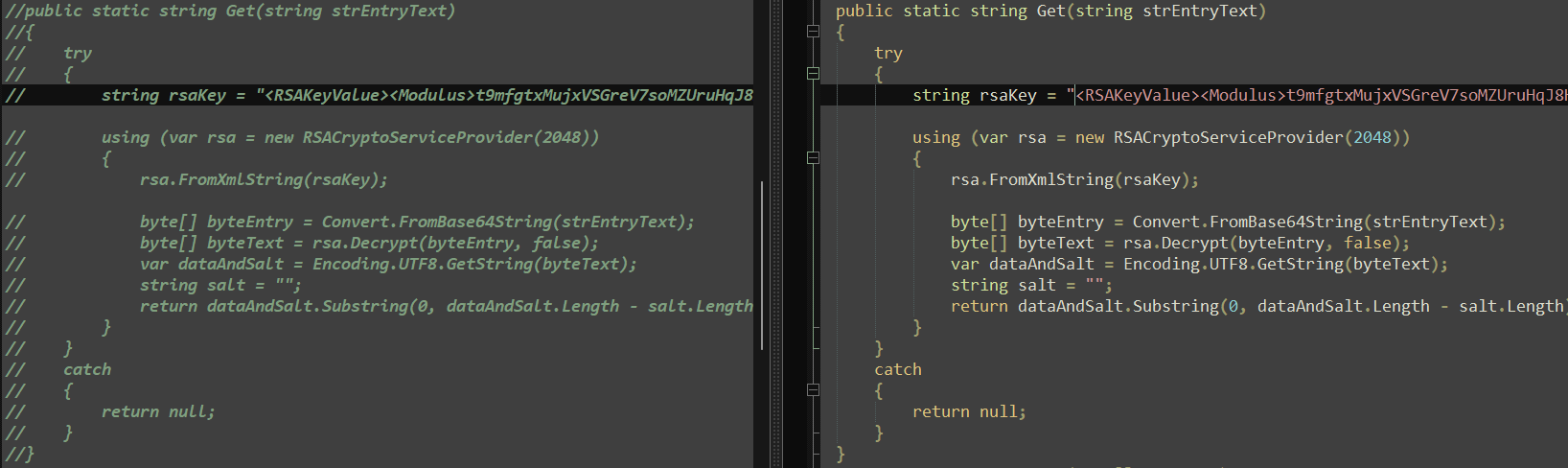 Figure 21. RedLine Stealer (left), and META Stealer (right) source code comparison Figure 21. RedLine Stealer (left), and META Stealer (right) source code comparison