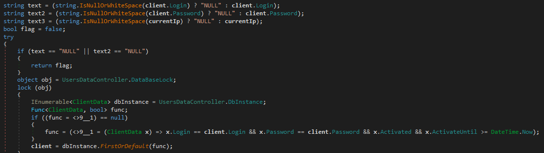 Figure 8. Excerpt of the function to handle affiliate logins in DbController Figure 8. Excerpt of the function to handle affiliate logins in DbController