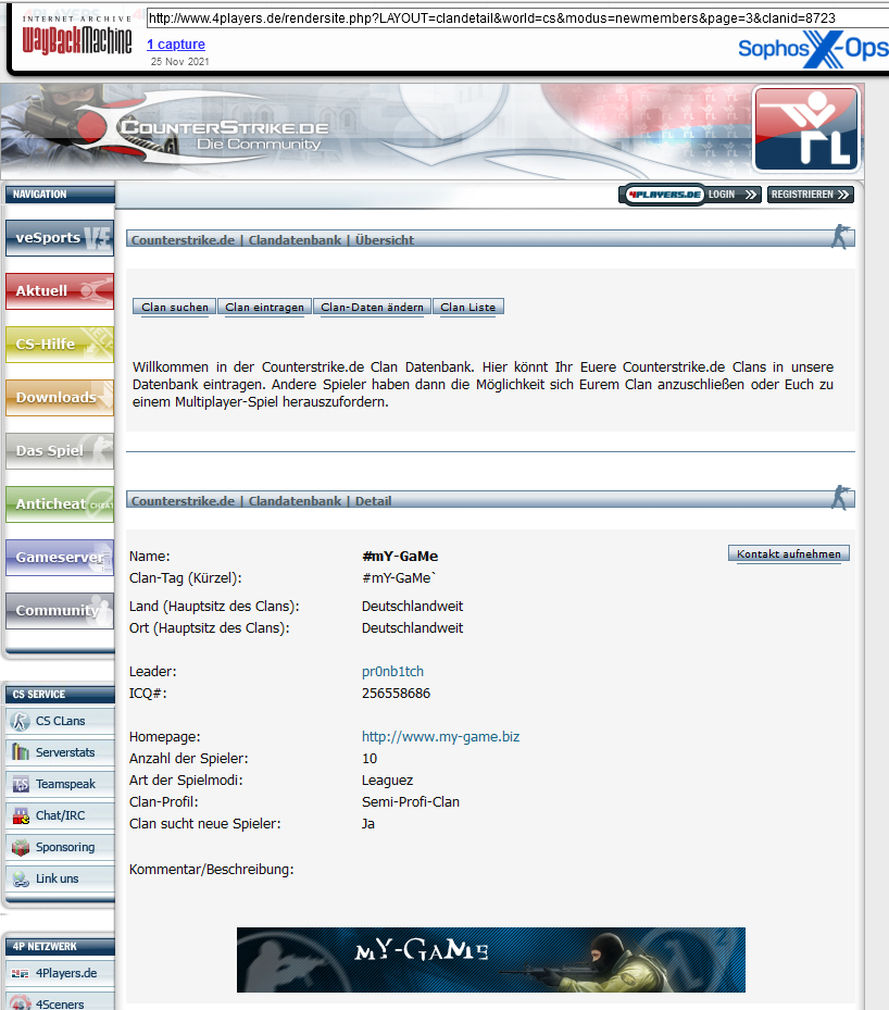 The my-game domain that continues to host the Gootkit/Gootloader mothership originally belonged to a German team that played the game Counter-Strike competitively