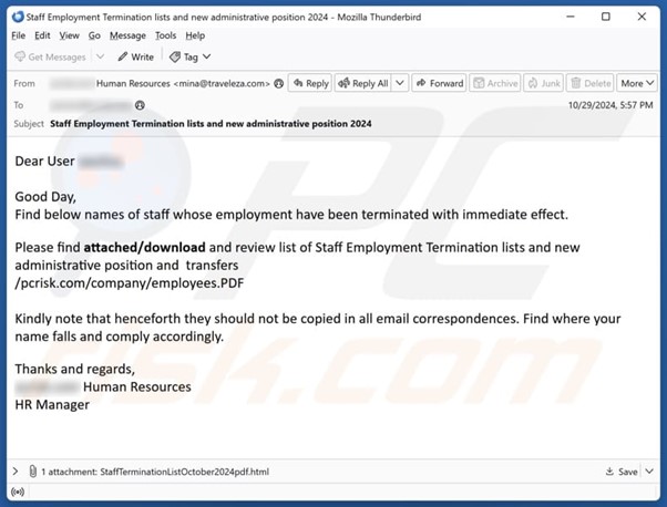 Source: PCrisk job termination scam