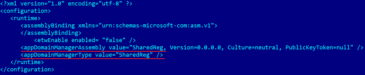 Figure 3. Content of UevAppMonitor.exe.config with specified AppDomainManager
