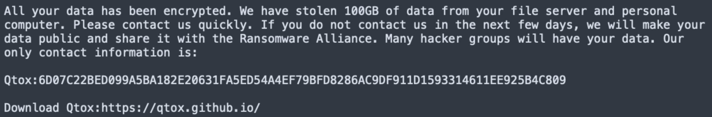 Screenshot of observed Babuk ransom note